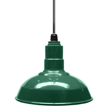 12" Steel Farmhouse Style Pendant Light, El Segundo, Green, Black Cord