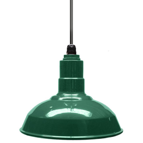12" Steel Farmhouse Style Pendant Light, El Segundo, Green, Black Cord