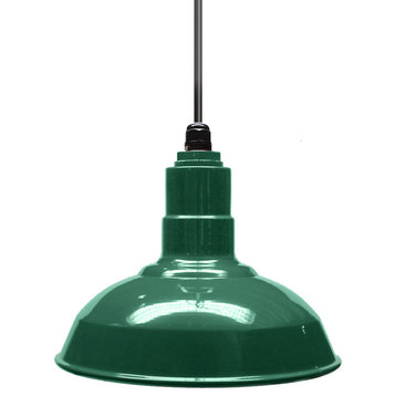 12" Standard Steel Warehouse Style Pendant Light, Green, Black Cord