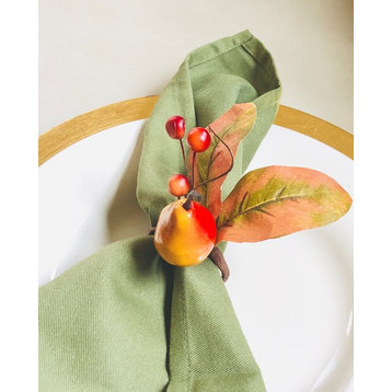 Set of 6 Fall Napkin Rings, Pear and Leaves