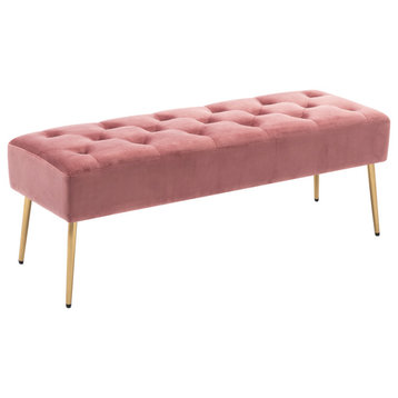 Button Tufts Bedroom Bench, Pink-Velvet