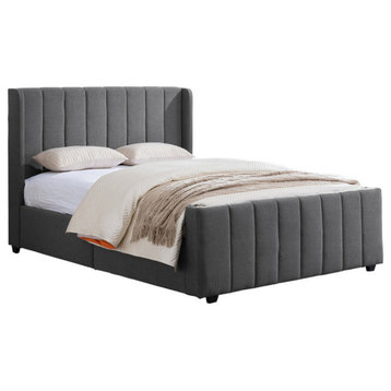 GDF Studio Riley Traditional Fully-Upholstered Queen Bed Frame, Charcoal Gray