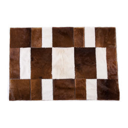 Handmade Cowhide Patchwork Area Rug Rectangle Brown White 6&rsquo;7&rdquo;x4&rsquo;7&rdquo; - Area Rugs