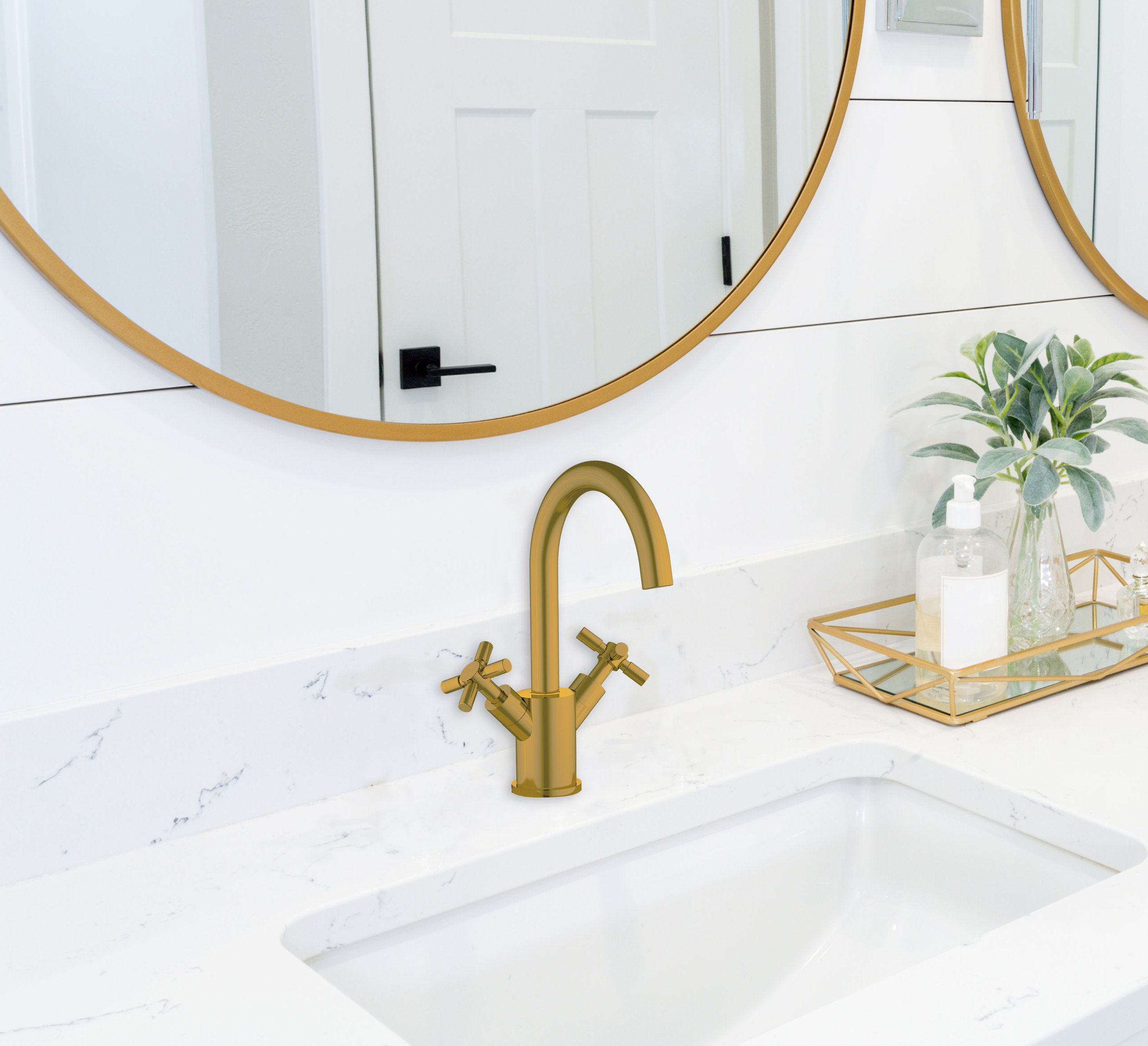 Prima Single Hole Double Cross Handle Bathroom Faucet, Brushed Gold ...