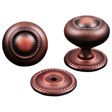 RK International, Large Rope Knob with Backplate, Distressed Copper