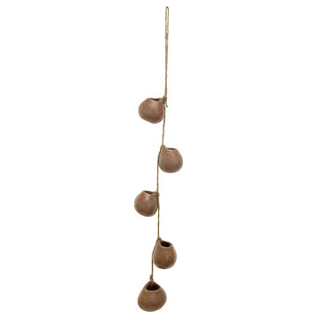 Stoneware Hanging Vases on Jute Rope Hanger and Reactive Glaze, Brown