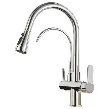 Water Filter Kitchen Faucet Pull Out Faucet, Polished Chrome Solid Brass, Chrome