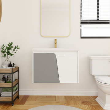 BNK Modern Bathroom Vanity with Soft Close Doors, White-28inch