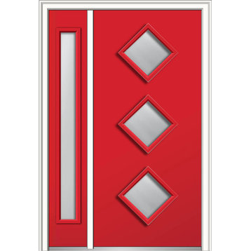 Clear 3-Lite Diamond Steel Door With Sidelite, 53"x81.75" Right Hand In-Swing