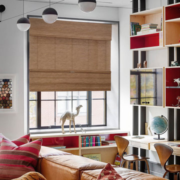 Jamaican Truffle (Privacy & Natural Woven) - Roman Shades (Fabric & Natural Wove
