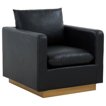 LeisureMod Nervo Modern Leather Accent Arm Chair With Gold Base, Black