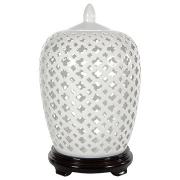 12" Carved Lattice Decorative Vase Jar