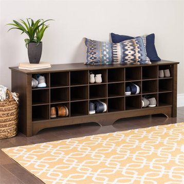 Pemberly Row 60" Contemporary Shoe Cubby Bench in Espresso