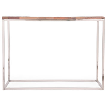 Brockton Boho Glam Handcrafted Wood Console Table, Natural and Silver