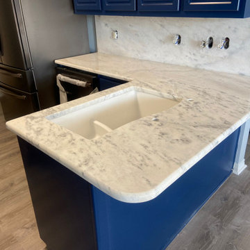Fantastic White Dolomite Kitchen Countertops - Navy Blue Cabinets