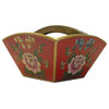 Chinese Red Flowers Wood Square Handle Bucket