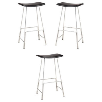 Home Square Kirsten 30.5" Leather Bar Stool in Black - Set of 3