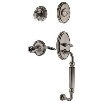 Classic Plate F Grip Entry Set Swan Lever, Antique Pewter, 2-3/4", Right