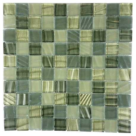 New Era 1"x1" Square Glass Mosaic Tile,Glossy Camouflage, Single Sheet