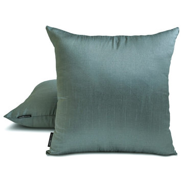 Art Silk Plain Set of 2, 26"x26" Throw Pillow Cover - Smoky Green Luxury