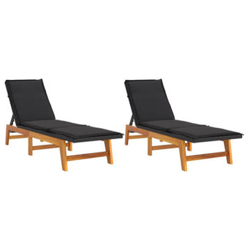 vidaXL Chaise Lounge Chairs 2 Pcs with Cushions Poly Rattan&Solid Wood Acacia