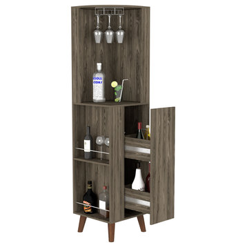 Corner Bar Cabinet  Plex,Living Room -Dark Brown