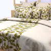 Queen Duvet Cover 3 Pc set in Natural Linen, Boucle Embroidery-Linen Leaf Ivy