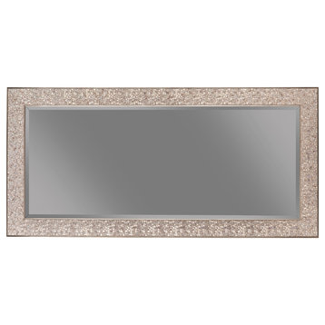 Benzara BM233237 Beveled Accent Floor Mirror With Glitter Mosaic Pattern, Silver