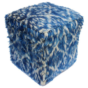 Corine Blue/Ivory Morrocan Wool Upholstered Handmade Ottoman, 18"x18"x20"