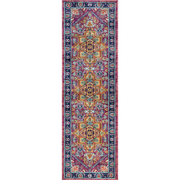 Gaya Transitional Oriental Purple Runner Rug, 2'x10'