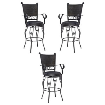 Home Square 30" Big and Tall Metal Bar Stool in Black - Set of 3