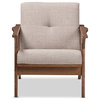 Baxton Studio Bianca Tufted Accent Arm Chair in Gray and Walnut Brown