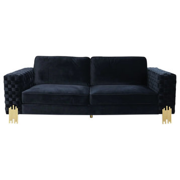 Susan Modern Velvet Glam Black & Gold Sofa
