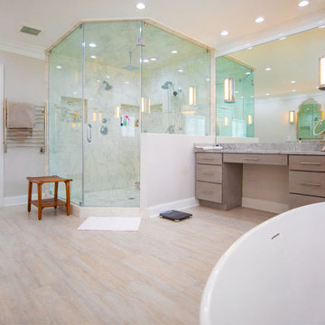Master Bathroom With Stand Point Tub, Big Shower Space, Double Sink & Cabinets