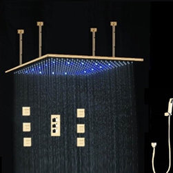 Gold Tone Square Color Changing LED Rain Shower Set - Showerheads And Body Sprays