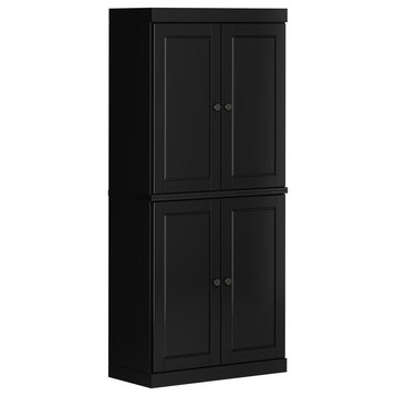100% Solid Wood Modular Pantry 32"x71.5" With 2-Drawer Kit, Solid Doors, Black