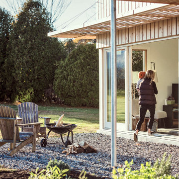White Cedar Siding, French Doors to Outdoor Fire Pit