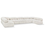 Meridian Furniture - Ames Boucle Fabric U-Shaped Modular Sectional, Cream, 7-Piece: 5 Armless Chair, 2 Corner Chair - A - Introduce a touch of modern sophistication to your living area with the exquisite Ames Boucle Fabric Sectional. With plush cream boucle fabric and unique design, it will elevate the visual appeal of your living space. This elegant and captivating sectional can be mixed and matched with other pieces from the collection to create an endless array of stunning looks. So, get ready to transform your living area into an inviting and stylish haven with the Ames Boucle Fabric Sectional.
