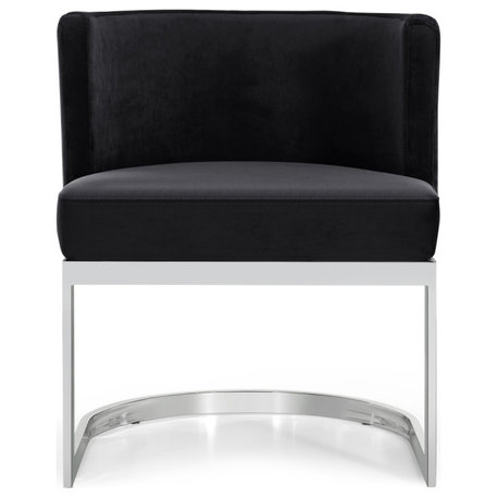 The Fay Velvet Dining Chair, Black, Chrome Base