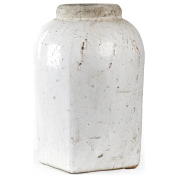Distressed Ceramic Vase, Off-White, Medium