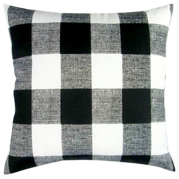 18" Indoor/Outdoor Traditional Plaid Throw Pillow, Black and White, Set of 2, Th