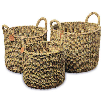 3 Piece Chunky Weave Sea Grass Baskets
