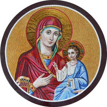 Religious Mosaic, Jesus and Mary, 32" X 32"