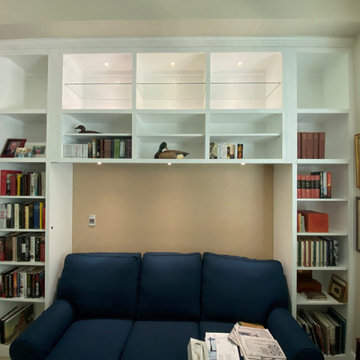 Custom Built-In 6 Piece Bookcase Group with Wood and Glass Shelves