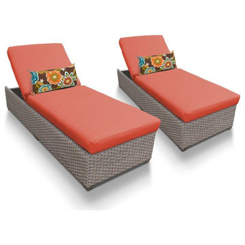 TK Classics Oasis Wicker Patio Chaise Lounge 2 Pc Set with Tangerine Cushions