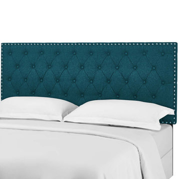 Contemporary Modern Bedroom King Size Tufted Headboard, Fabric, Aqua Blue