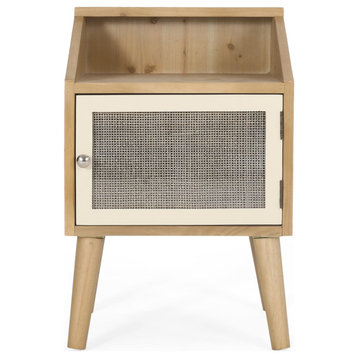 Barrere Contemporary End Table with Hutch, Natural and White