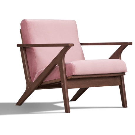 Omax Decor Zola Lounge Chair, Blush Velvet/Walnut