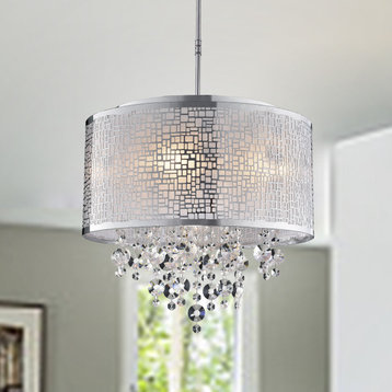 Anais 4-light Chrome Metal and Crystal Drum Chandelier