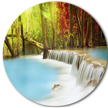 Blue Waters Of Huai Mae Kamin Waterfall, Landscape Round Artwork, 11"